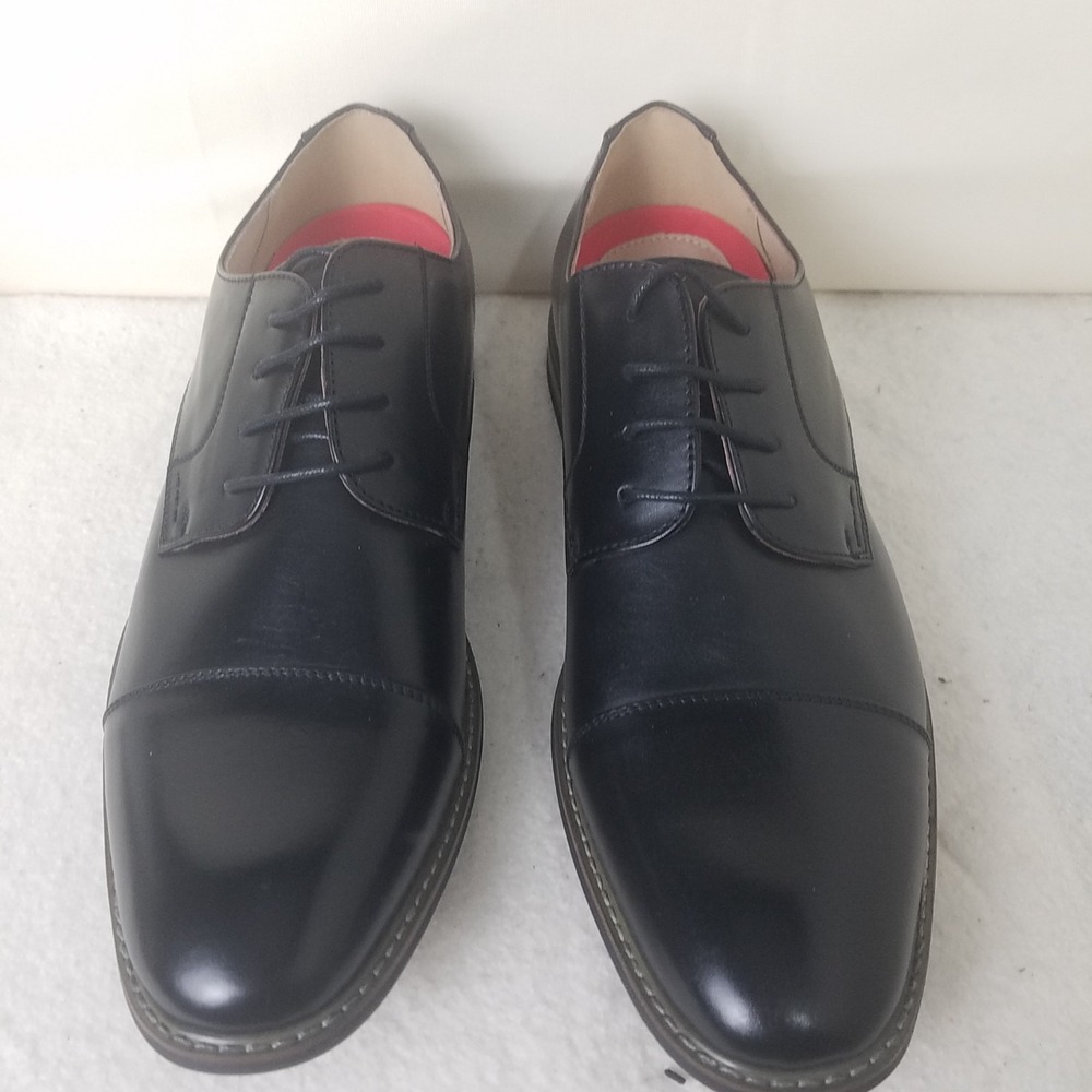 Bruno marc‎ dress shoe Men's 15 Oxford Dress black NITB leather stacked heel - Picture 2 of 11